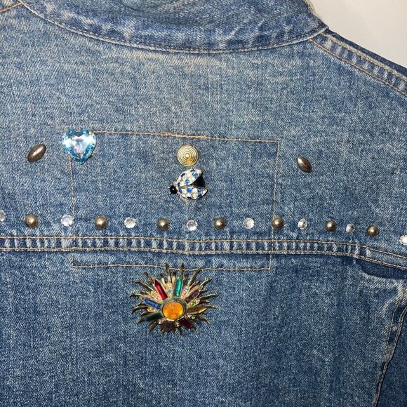Vintage Freego Womens Denim Jacket Blue Size Medium Embellished Button Cotton - Picture 11 of 16